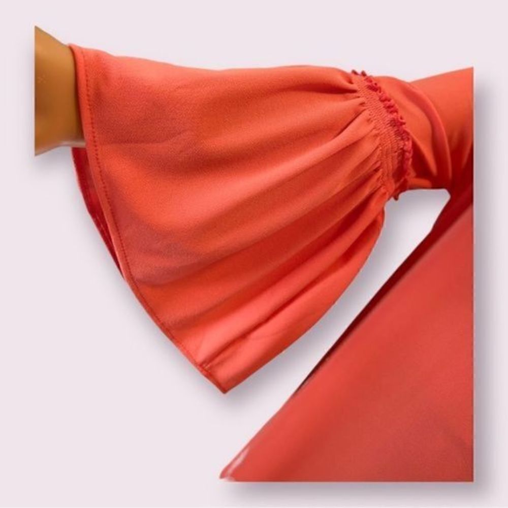 Calvin Klein tunic/blouse coral flared ruched ruffled long sleeve M - Picture 6 of 12